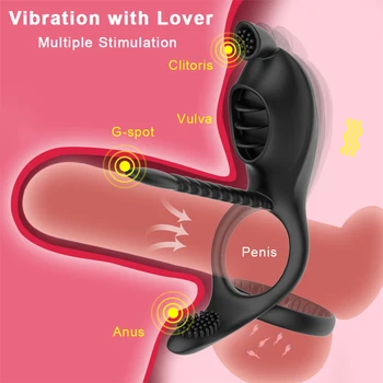 3 v 1 Penis Krúžok Vibrátor Dual Kohút Oneskorenie Ejakulácie Stimulátor Klitorisu Cunnilingus Penis Krúžok Mieška Sexuálne Hračky pre Páry