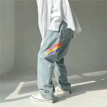 Privathinker Mužov Rainbow Vytlačené Džínsy 2021 Módne Žena Bežné Nadrozmerná Džínsové Nohavice kórejský Streetwear Muž Džínsy