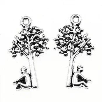 10pcs/veľa Newton A Apple Tree Prívesok Charms DIY Kovové Šperky, Takže Antique Silver Farba 25x13mm