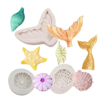 3D Morská víla Chvost Shell Hviezdice Morského Života Silikónové Formy Fondant Cake Decor Pečenie Plesne Kuchyňa Veci Nové