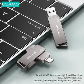 USAMS OTG vysokorýchlostné USB 3.0 Typ C Ovládača Flash Pendrives Pre PC, Smartphone, Flash 16G 32GB 64GB 128GB 256G USB Kľúč