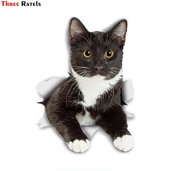 Tri Ratels FTC-1093 3D Mačka Nálepky Odpočíva Smoking Kitty Nálepky Na Auto Stenu Chladnička Wc Čierny A Biely Smoking Mačka Odtlačkový