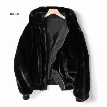 Zimné Reverzibilné Bunda S Kapucňou Faux Kožušiny Obloženie Pre Zimné Dámske Topy Bomber Bundy Kabáty Black Outwear S Dlhým Rukávom