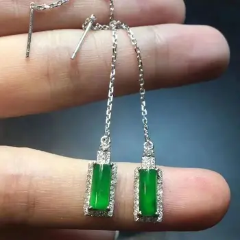 Originál nové striebrom vykladané prírodné plnej zelenej chalcedony bar náušnice národnej štýle retro šarm dámy značky šperky