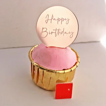 Ins 5 ks Gold Happy Birthday Cake Mulčovače, 5cm Rose Gold Kruhu Akryl CupCake Vňaťou pre Dieťa sprcha Narodeninovej Párty Dekorácie