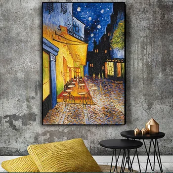 Slávny Van Gogh Kaviareň Terasa Na Noc Olej, Plátno Maľba Reprodukcií Plagáty a Vytlačí Wall Art Obraz Domáce Dekorácie