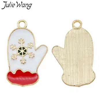 Julie Wang 10pcs Smalt Vianočné Rukavice Charms Snowflake Zlatý Tón Prívesok Náhrdelník Šperky, Takže Príslušenstvo Festival Dekor