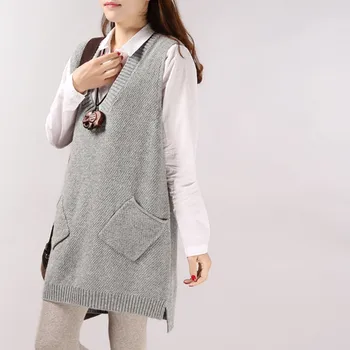 UHYTGF dlhé vesty pre ženy Pletený pulóver jar jeseň sveter vesta sukne bez Rukávov voľné bežné plus veľkosť vesta vestu 756