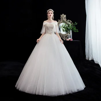 Svadobné Šaty 2021 Elegantná Loď Krku Svadobné, plesové Šaty Luxusnej Čipky, Výšivky, na Poschodí-dĺžka Princezná Nevesta Šaty Vestido De Noiva
