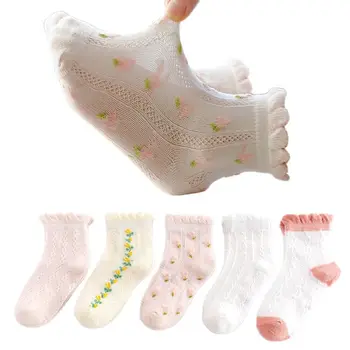 5 Párov/veľa Lete Dievčatá Ponožky Krásne Kvetinové Crystal Hodváb Deti Socking Deti Baby Chlapci Dievča Oka Priedušná Elastická Čipka Ponožka