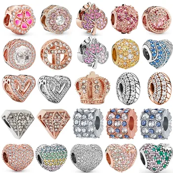 Nové Lesklé Plný Drahokamu Koruny Srdce DIY Korálky Vhodné pre Pôvodné Kúzlo Náramok Pandora Dámy Európskej Šperky Robiť Darček