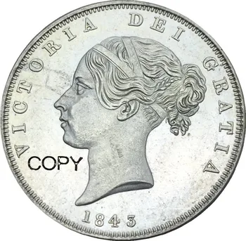 Veľká Británia Victoria 1843 1/2 Koruny mladých hlavu Cupronickel Pozlátené Striebro Kópiu Mince, Pamätné MINCE