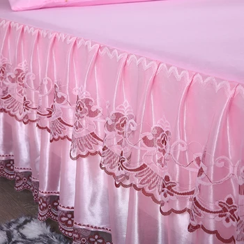 Ružová rufflers kórejský Čipky posteľ sukne matrac kryt posteľ nastaviť elastické posteľ kryt obliečky na vankúš Viacerých veľkostiach, ktoré sú k dispozícii #sw