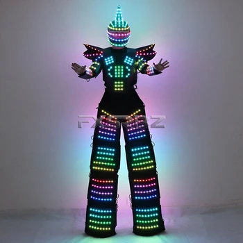 Farebná LED Pixel Robot Kostým Oblečenie rozsvieti Koloch, Walker, Oblečenie, Prilby Laser Rukavice LED Svietiace Bunda Oblek