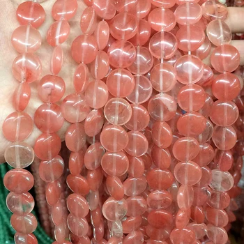 Móda ružová cherry quartz melón 14 mm okrúhle mince tortu tlačidlo tvar guľôčok diy šperky voľné korálky 15inch B495