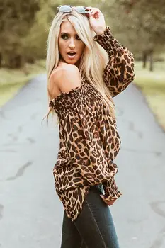 2021 Lete Dlhý Rukáv Ženy Sexy Blúzka Lomka Krku Leopard Tlač Ženy, Košele, Blúzky Módne Voľné Streetwear Topy, Blúzky