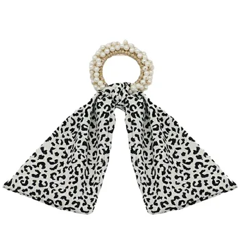 Kórea leopard tlač hodvábna šatka páse s nástrojmi pearl gumička módne temperament elegantné doplnky do vlasov módne hlavu lano