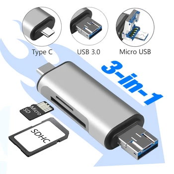 3 V 1 s rozhraním USB 3.0 Smart Card Reader Vysoká Rýchlosť TF (Micro SD Card Reader OTG Typu C, Čítačka Pamäťových Kariet Micro USB, SD Adaptér pre PC