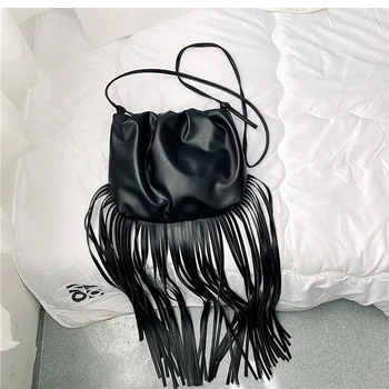 Dámske Fringe zhromaždili kožený remienok ramenní taška s dlhými šuštiaci strapcami na základnej dámy módne kabelky Dizajnér Taška predaj