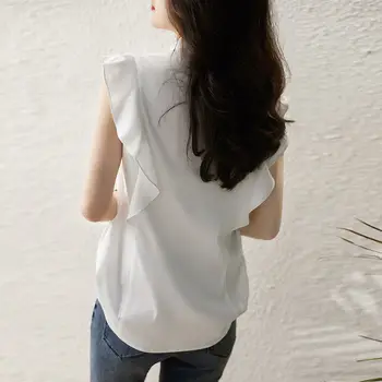 4xl Pluse Veľkosť Elegantné Motýľ Rukáv Letná Blúzka Pre Ženy 2021 Nové Elegantné Biele Slim Office Lady Singel svojim Tričko Topy