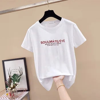 Letné 2021 Móda tlačené Písmeno Krátky Rukáv T-Shirt ženy Priedušná Pohodlné Voľné Bežné biele Kolo Krku žena topy