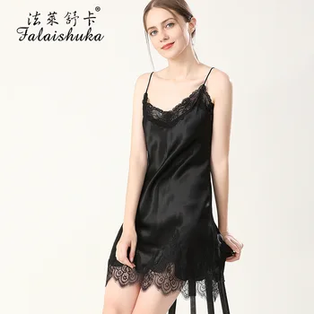 16 momme sexy čipka prírodný hodváb ženy nightgown Špagety popruhy pravý hodváb tvaru noc šaty žien sleepwear D3661