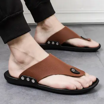 2021 Nové Letné Trendy PU Obuv Muži Sandále Pánske Flip Flops pánske členkové Topánky Klasická Masáž Anti-slip Pláži pánske Papuče