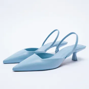 2021 Nové Jarné Poukázal Elegantné dámske Jednej topánky Zadné Prázdne Slingbacks Tenké Päty Polovice Päty Profesionálne topánky