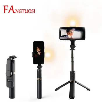 FANGTUOSI 4 In1 Bezdrôtová Selfie Stick Mini Statív s LED vyplniť svetlo Diaľkové ovládanie Spúšte Pre Android/IOS telefón