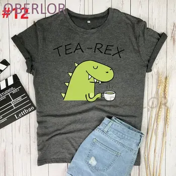 Ženské Cartoon Dinosaura Čaj-Rex Lumbálna Tričko Bežné Ženy Vrchole Letné Krátke Sleeve T-shirt Dámy Topy, Košele 2021 Oblečenie
