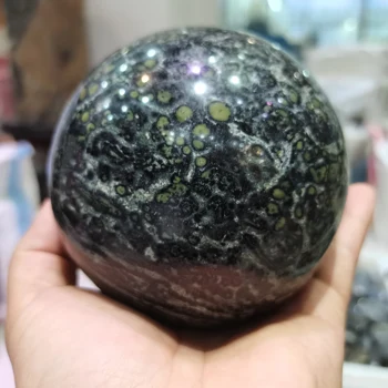 12cm Drahokam crystal oblasti loptu Madagaskar Páva Očí Zelená Kambaba Jaspis Fosílnych Crystal Ball prírodné kamene a minerály