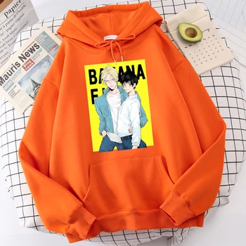 Banán Ryby Vytlačí Japonskom Anime Streetwear Módy Tlače Bežné Nosenie Crewneck Fleece mikina Pulóver Dlhé Rukávy Oblečenia