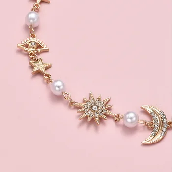 Nový Módny Náhrdelník Oko, Mesiac, Hviezdy, Slnko, Kvet Simulácia Crystal Pearl Clavicle Reťazca Zlatý Náhrdelník Zapojenie Šperky