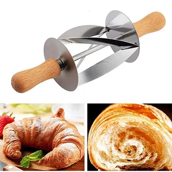 Chakwan Nehrdzavejúcej Ocele Koľajových Fréza Na Výrobu Croissant Chlieb Kolesa Cesto Pečivo Nôž Drevená Rukoväť Pečenie Kuchynský Nôž