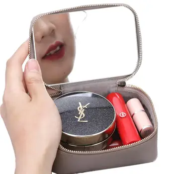 Rownyeon Prenosný Mini Rúž Prípade make-up Taška s Zrkadlo, PU Koža