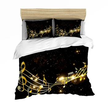Zlato Tok Hudby Symbol Black prehoz cez posteľ 3D Deluxe Vytlačené posteľná bielizeň Nastaviť Dospelých Spálňa Dekoratívne prehoz cez posteľ v Jedno-A Dvojposteľových