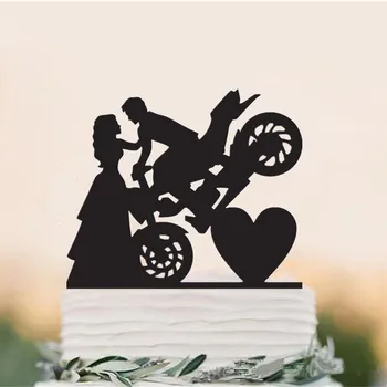 Zmiešaný štýl Motocykel Zábavné Svadobnú Tortu Vňaťou Pán Pani Nevesta Ženícha s Motorke svadobné zapojenie výročie gitfs priazeň