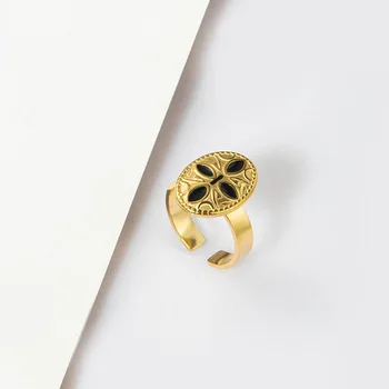 Vintage Nehrdzavejúcej Ocele Geometrické Otvoriť Prstene Pre Ženy Vyhlásenie Zelená Čierna Smalt Oválny Tvar Prst Krúžky Nastaviteľné Šperky