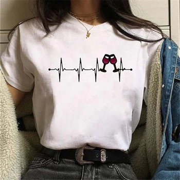 Nové Víno Tep Vytlačený Ženy T-Shirt 90. rokoch Bežné Harajuku Kawaii Krátky Rukáv Topy Čaj Ženský Letné Módne Tričko
