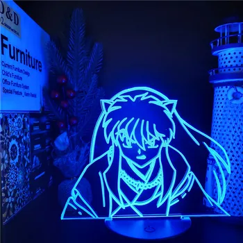 Inuyasha LED ANIME LAMPA 3D Nightlights 7 Farby Inuyasha Visual Nočné Svetlo Stolové Svietidlo Pre Vianočný Darček