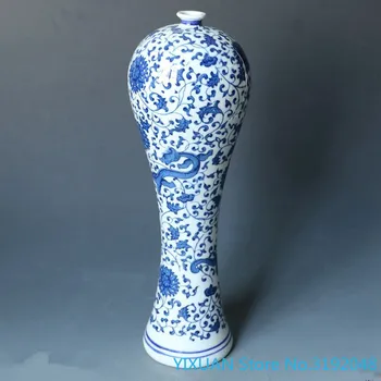 Jingdezhen Porcelánu Zbierka Starožitností, modrá a biela porcelánová váza vysoká noha modrý a biely drak váza