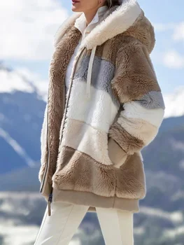 Zimné dámske Kabát Módne Bežné Šitie Koberčeky Dámske Šaty s Kapucňou na Zips, Dámy Kabát Baránok Vlasy žien bunda