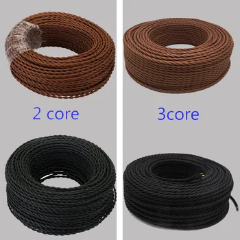 2 Core Core 3 0,75 mm Vintage Tkané Textilné Elektrické Drôty Retro Farba Twist Pletená Flex Napájací Kábel Edison Žiarovka Kábel