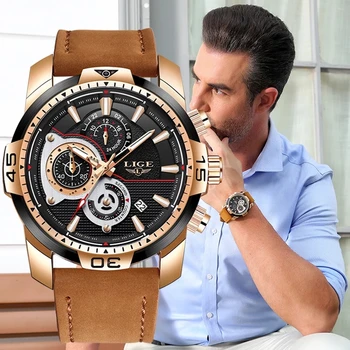 2020 LIGE Pánske Hodinky Top Značky Luxusných Obchodných Kožené Hodinky Mužov Vojenskej Nepremokavé Športové Náramkové hodinky Quartz Relogio Masculino