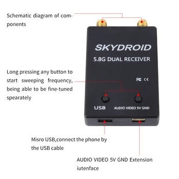Skydroid UVC Dual Antény Ovládanie Prijímača OTG 5.8 G 150CH Celý Kanál FPV Prijímač W/Audio Pre Android Smartphone