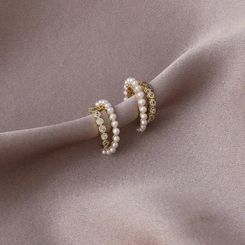 2021 Nový Príchod Klasické Kola Ženy Hoop Malé Mini Pearl Kórejská Dievča Módne Dvojité Kotúčové Elegantné Módne Šperky