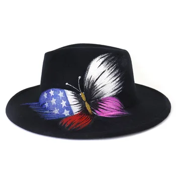 Väčšinu cena fedora handpainted Panama plstený klobúk pre ženy jazz klobúk cirkvi top spp britských žien fedoras čiapky pre mužov шляпа женская