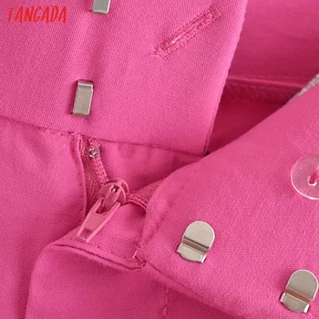 Tangada Módne Ženy Ružový Oblek nohavice Nohavice Vrecká Tlačidlá Office Lady Dlhé Nohavice Pantalon QN59