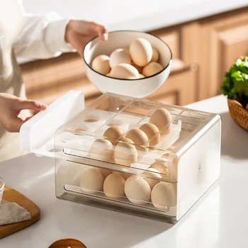 32 Rošty, Dvojité Vajcia Úložný Box Čerstvé Udržať Kuchyňa Vajcia Zásobník na Zásuvky-typ Chladničky Potravín Organizátor
