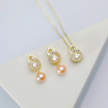 Prírodné Sladkovodné Perly Set Šperkov s Zirkón pre Ženy 925 Sterling Silver Stud Nový Dizajn Zlatá Farba